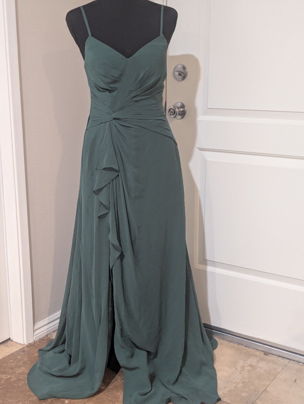 Azazie A4 Sage Green Chiffon Maxi Dress Bridesmaid Formal Ruffle Gown